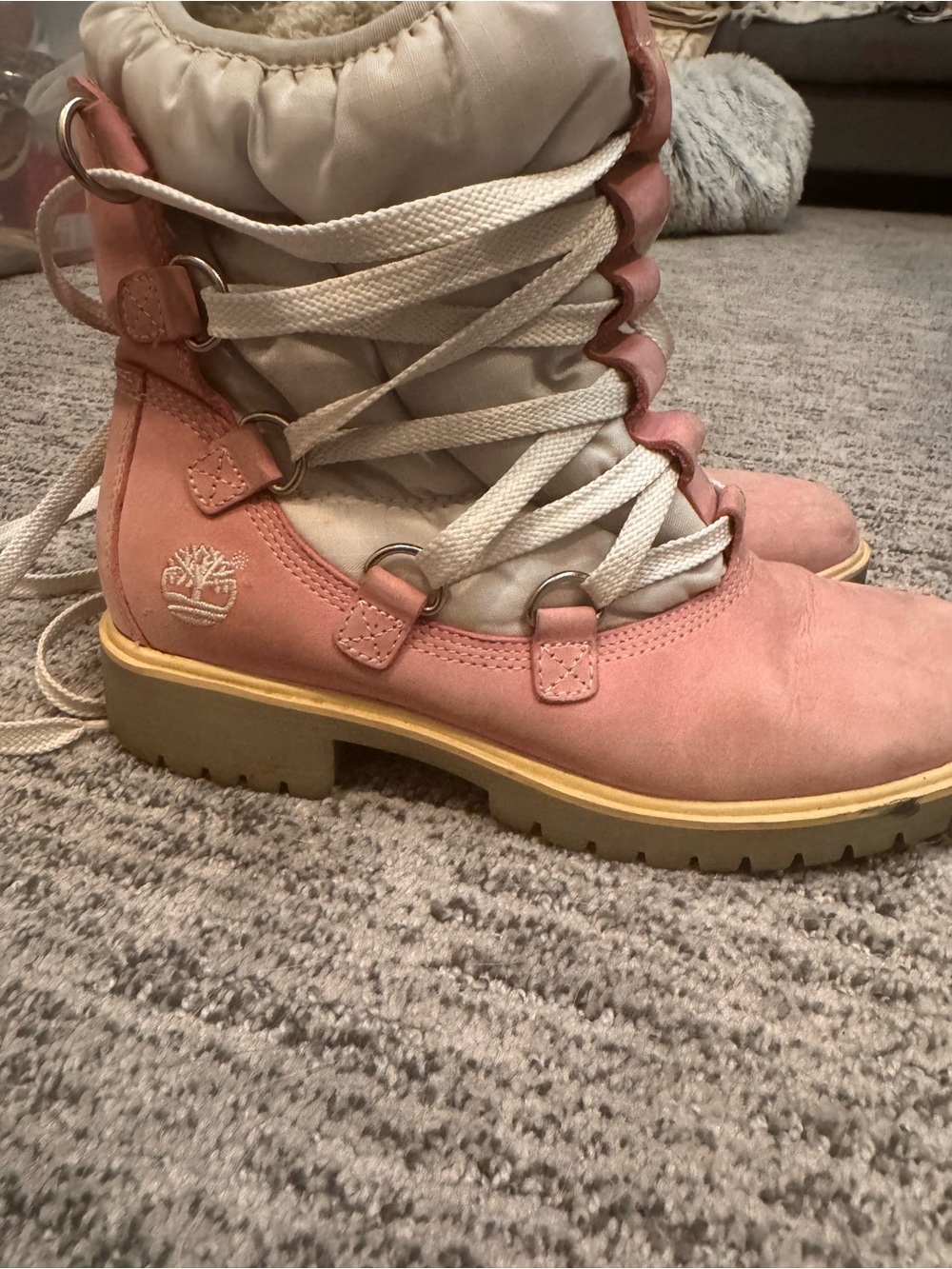 Timberland Pink and Cream Lace-Up Suede Boots